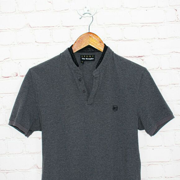 The Kooples Men's Pique and leather trim Polo Shirt Gray Size XS - Picture 4 of 8